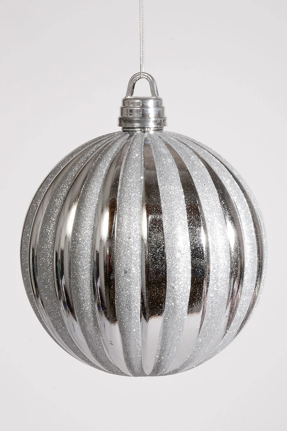 250Mm Plastic Shiny Pumpkin W/Glitter Ornament Silver