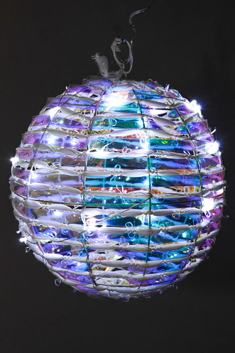 250Mm Rainbow Ornament Ball W/Lights White/Iridescent - Image 2