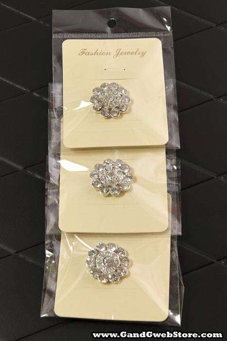 25mm Round Ribbon Button W/diamond Crystal Pkg/3 - Image 3