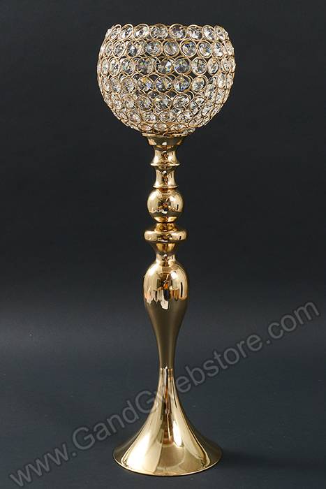 26.5" Crystal Bead Candle Holder Gold