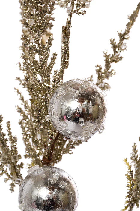 26" Glitter Feather Leaf Spray With Ball Platinum - Image 2