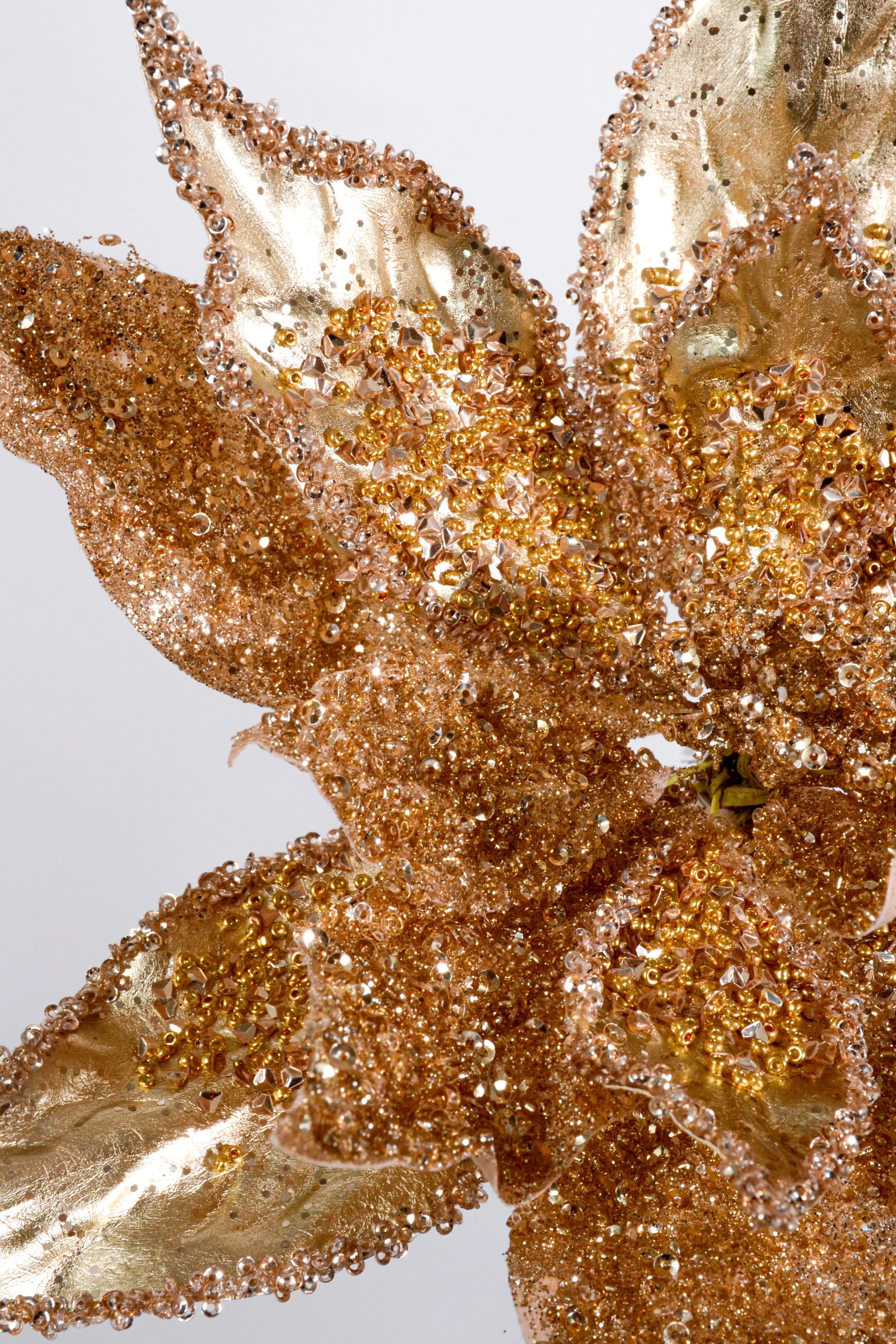 26" Metallic Beaded Poinsettia Stem Champagne - Image 2