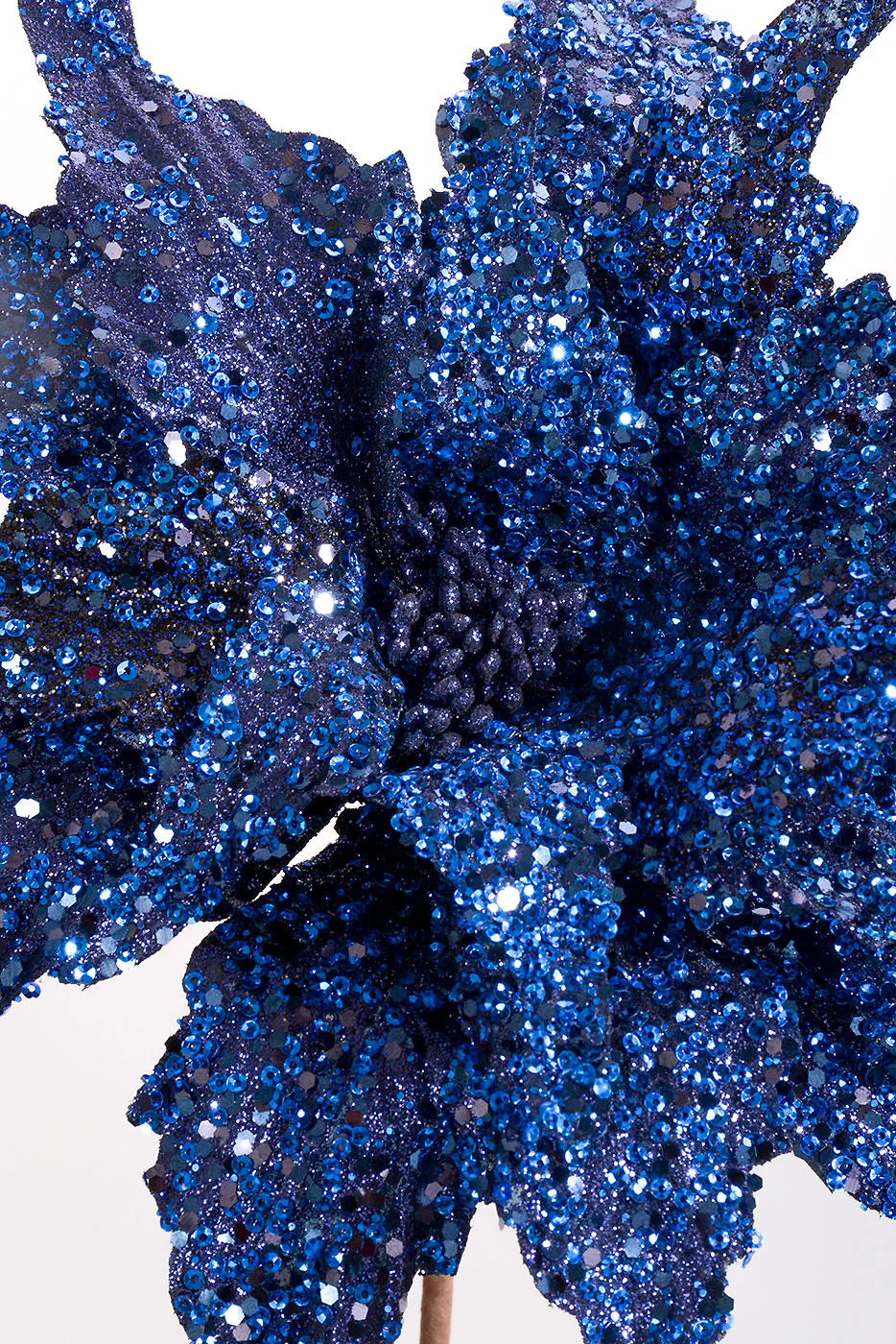 26" Sequin Glitter Poinsettia Stem Midnight Blue - Image 2