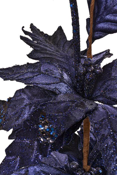 26" Velvet Glittered Poinsettia Swag Midnight Blue - Image 2