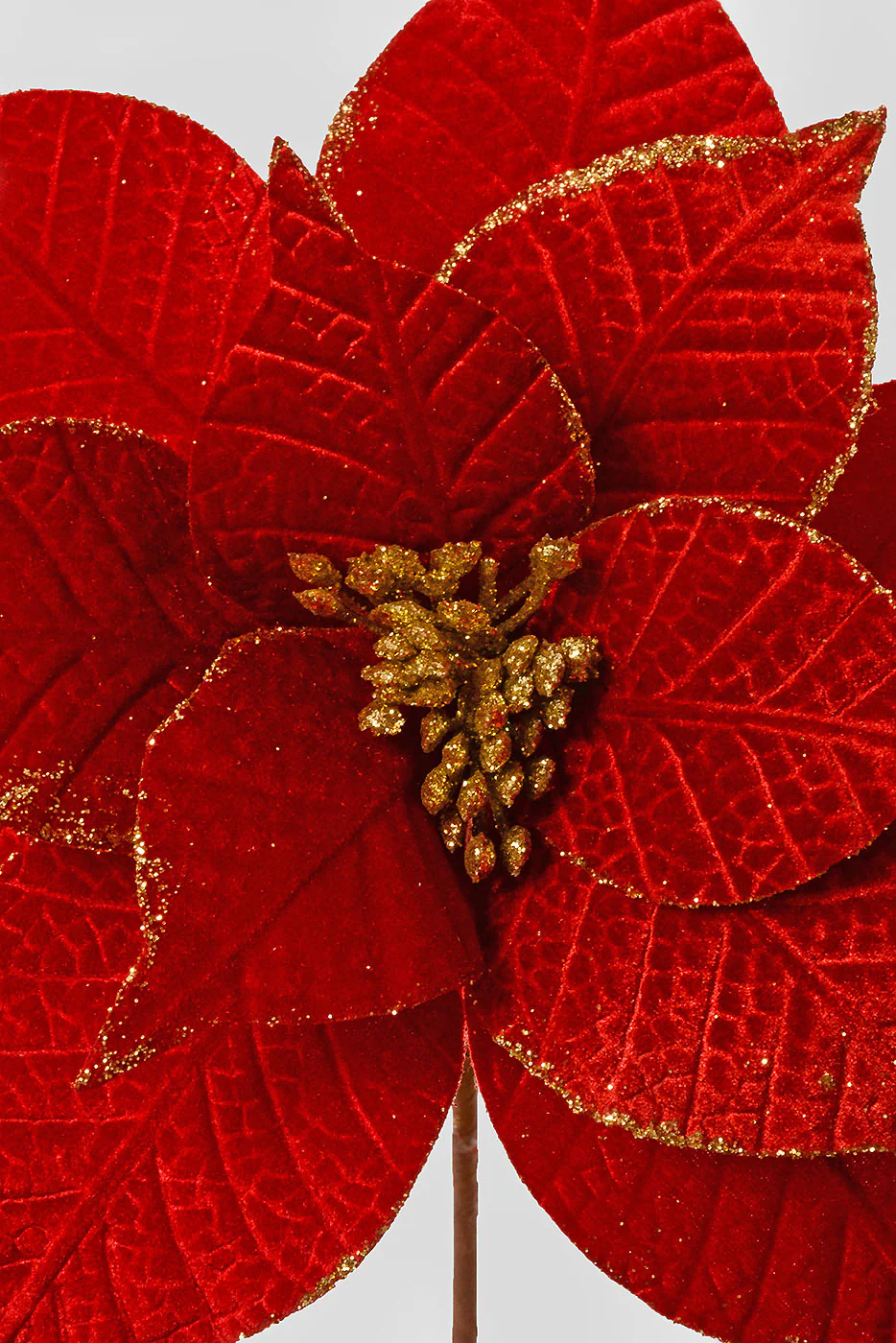 26" Velvet Leaf Poinsettia Stem Red/Gold - Image 2