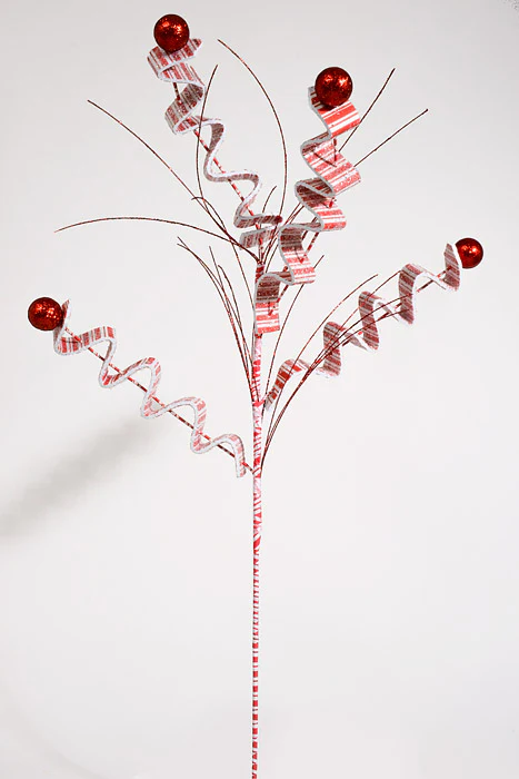 27.5" Curly Candy Cane Spray Red/White