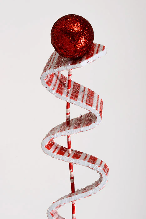 27.5" Curly Candy Cane Spray Red/White - Image 2