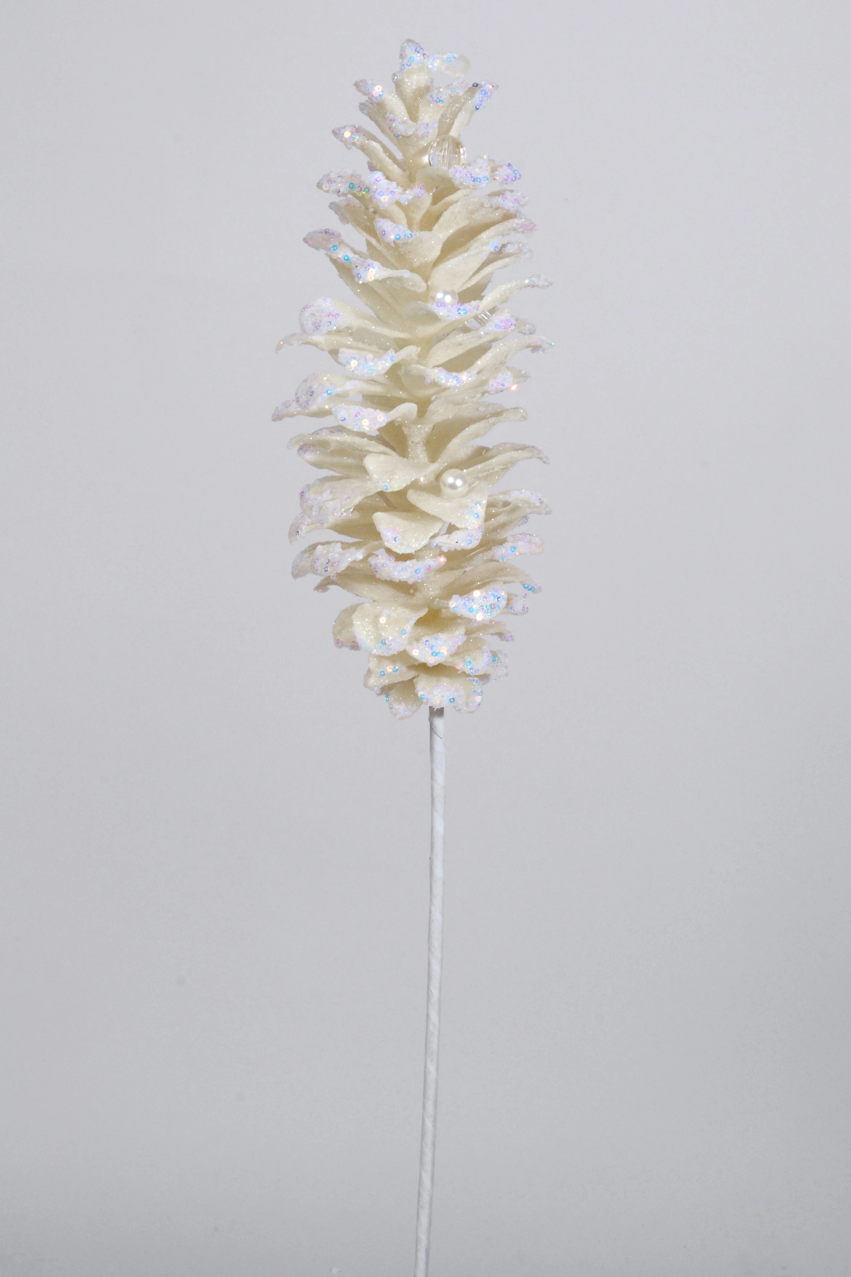 27'' Glitter Pinecone Spray With Pearl White