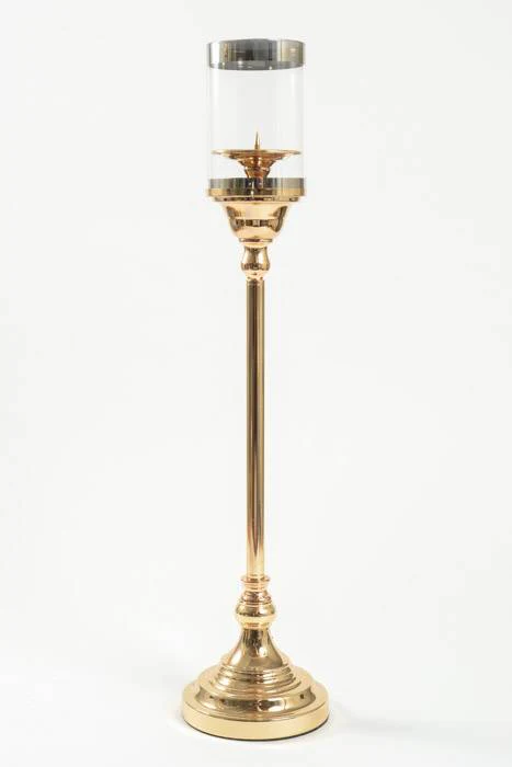 27" Metal Candle Holder Stand W/glass Gold