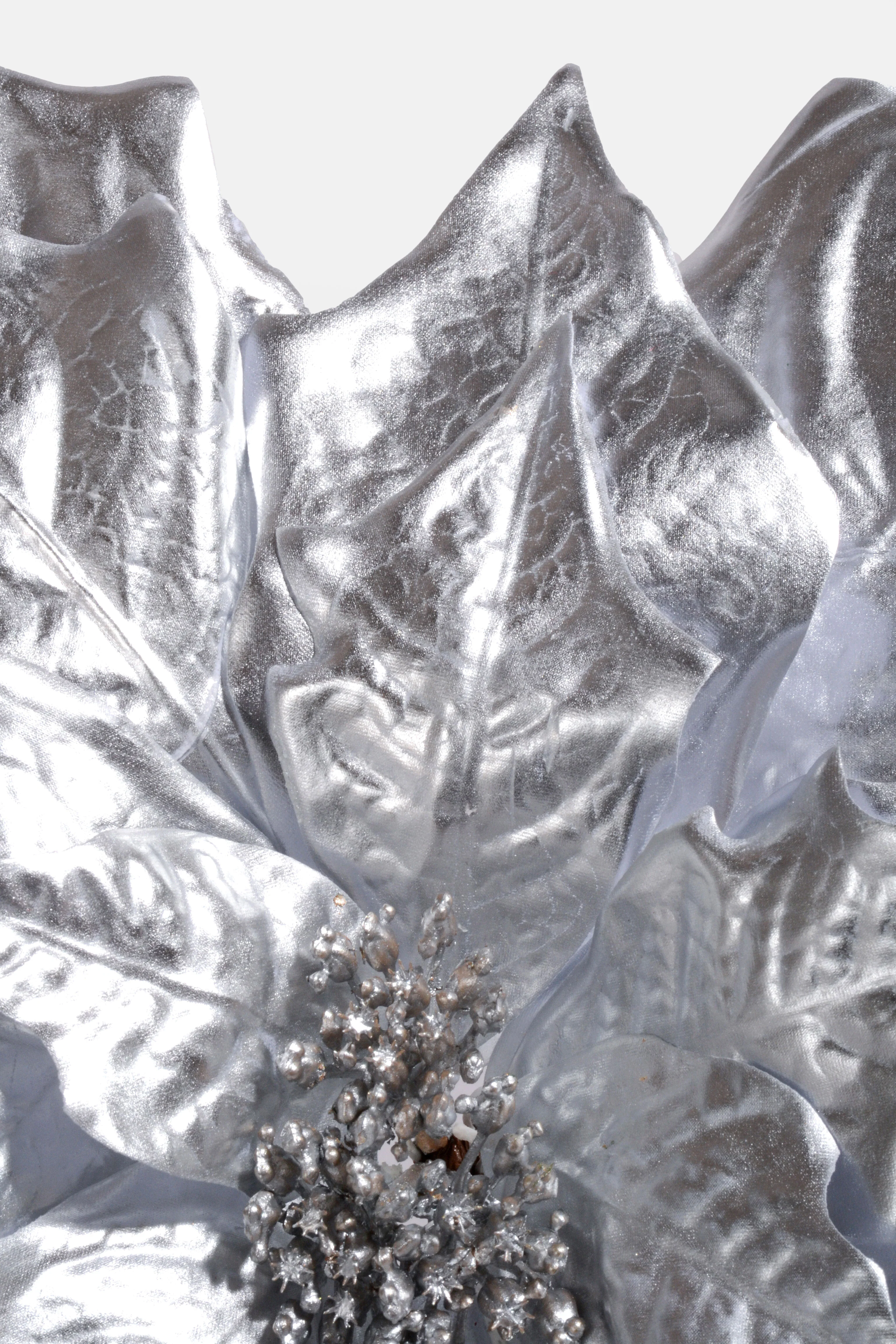 27" Metallic Poinsettia Spray Silver - Image 2