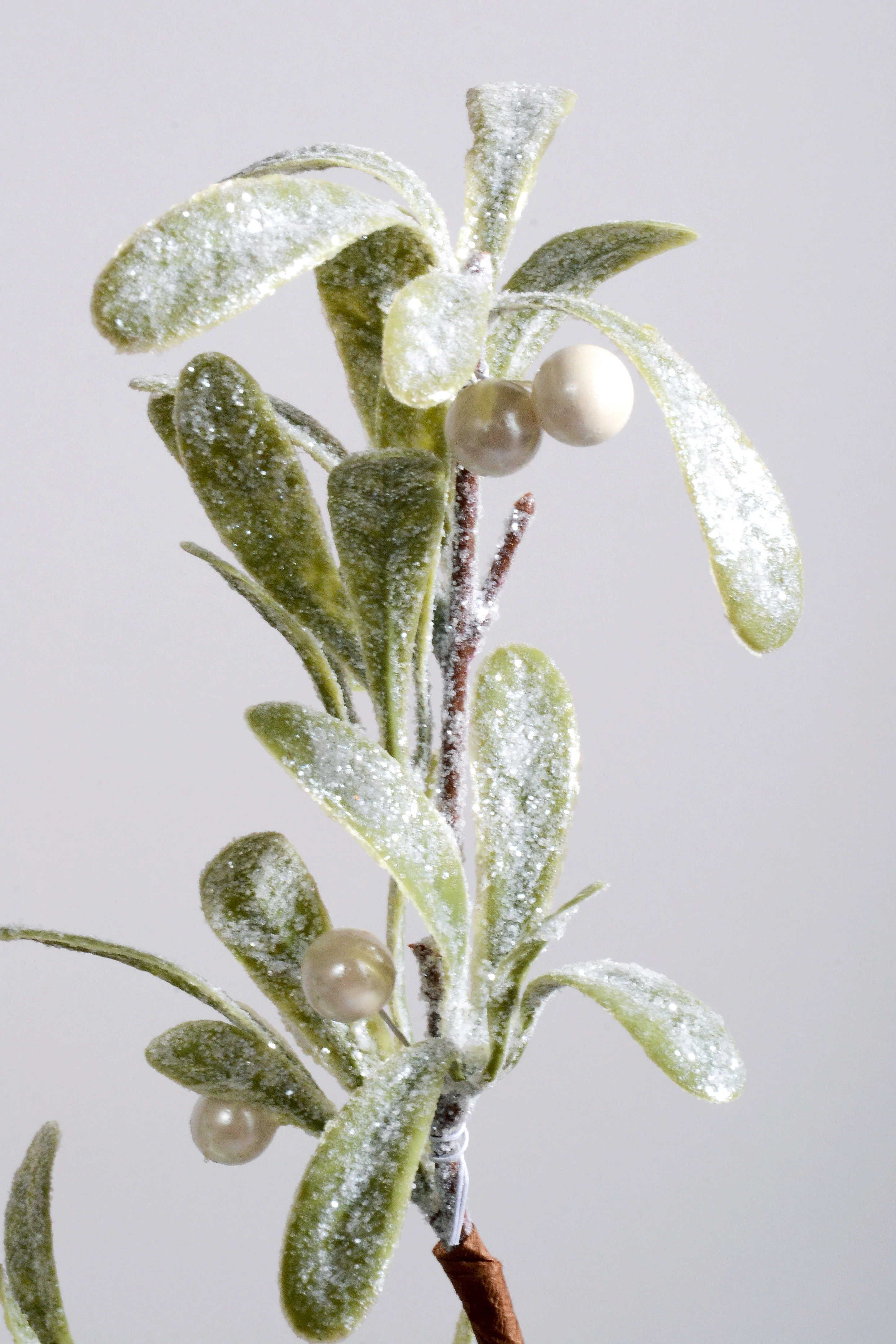 27" Mistletoe Glitter Berry Spray Green/White - Image 2