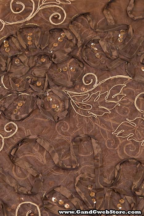 27" X 108" Sheer Fabric W/satin Flowers Brown/beige - Image 3
