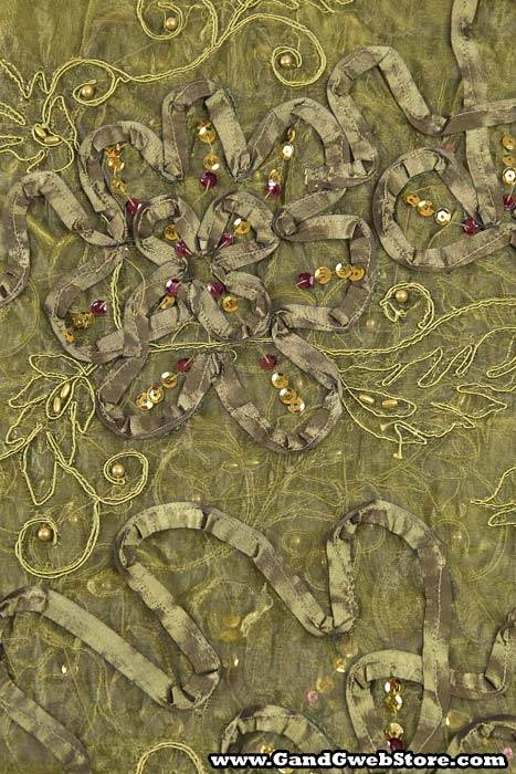 27" X 108" Sheer Fabric W/satin Flowers Mos/mos - Image 3