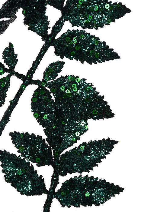 28" Glitter Sequin Leaf Spray Peacock Green - Image 2