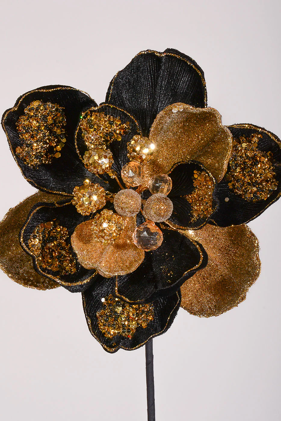 28" Iced With Jewel Encrusted Magnolia Stem Black/Gold - Image 2
