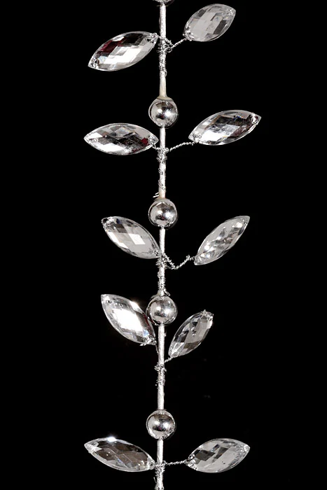 28" Metallic Beaded Mini Leaf Spray Silver - Image 2