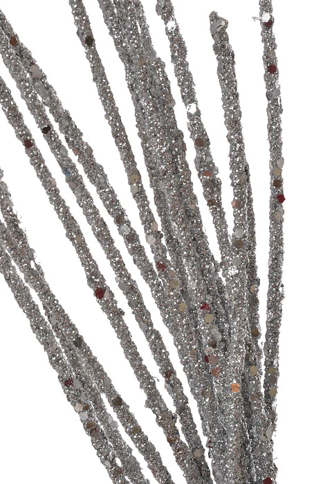 28" Micro Beaded/Sequin Grass Spray (Silver) - Image 2