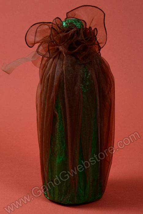 28" Round Organza Wine Bottle Wrap Dark Brown Pkg/6 - Image 3