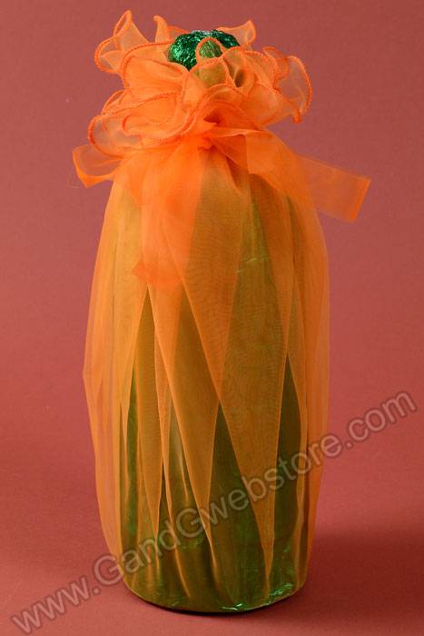 28" Round Organza Wine Bottle Wrap Orange Pkg/6 - Image 3