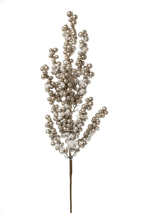 28" Snow Crusted Metal Berry Cluster Spray Platinum