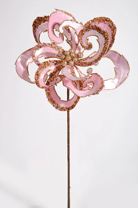 28" Velvet W/Jewel Scroll Bloom Spray Pink/Gold