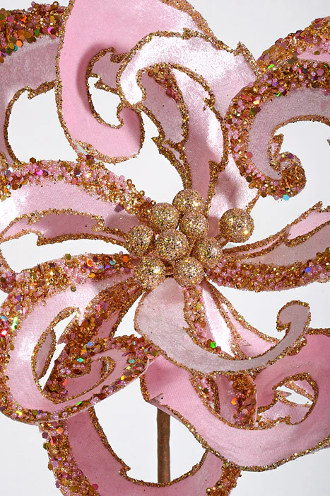 28" Velvet W/Jewel Scroll Bloom Spray Pink/Gold - Image 2