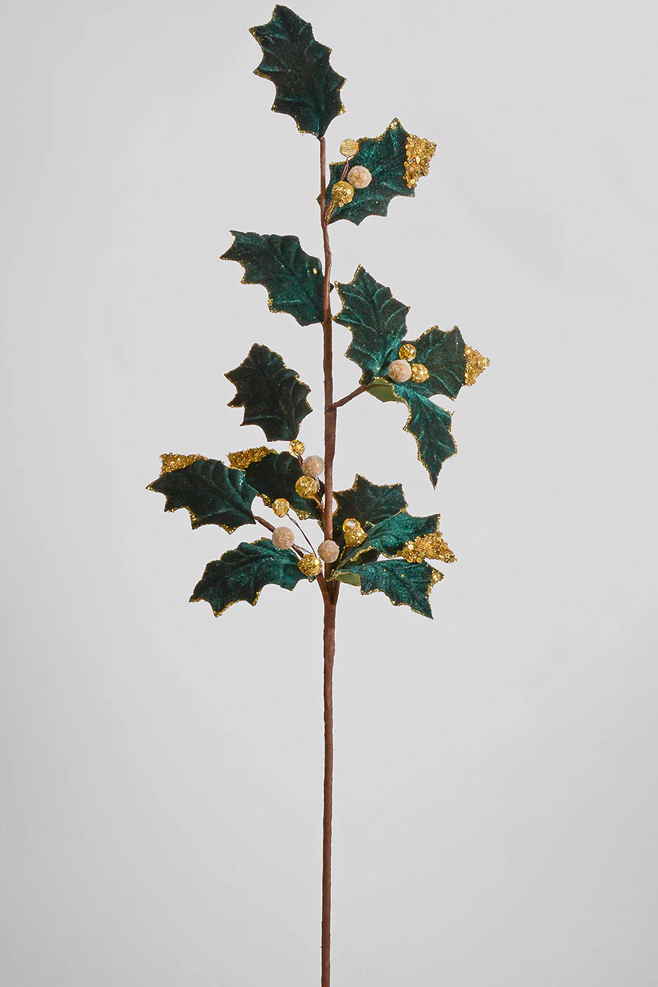 29.5'' Glitter Leaf Berry Spray Emerald Green/Gold