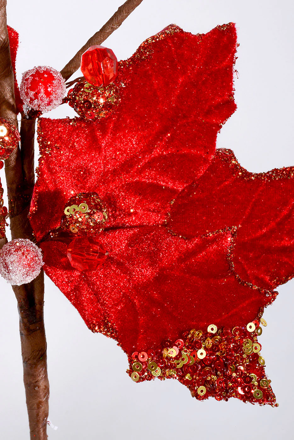 29" Velvet Holly Spray Red/Gold - Image 2