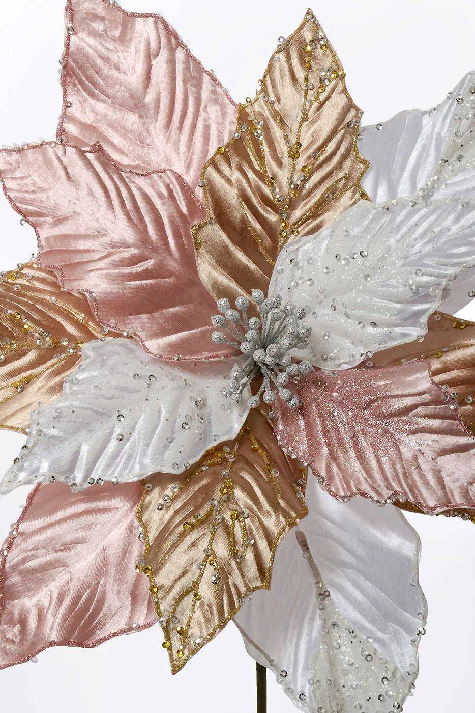 29" X 14" Glitter Poinsettia Stem Champagne/White/Pink - Image 2