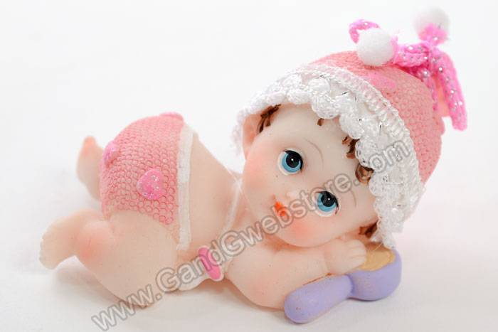 3.25" Ceramic Laying Baby Girl Pink Pkg/12 - Image 2