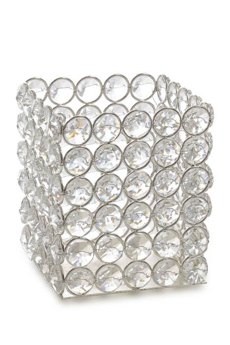 3.5" X 3.5" X 4.25" Crystal Bead Candle Holder Silver