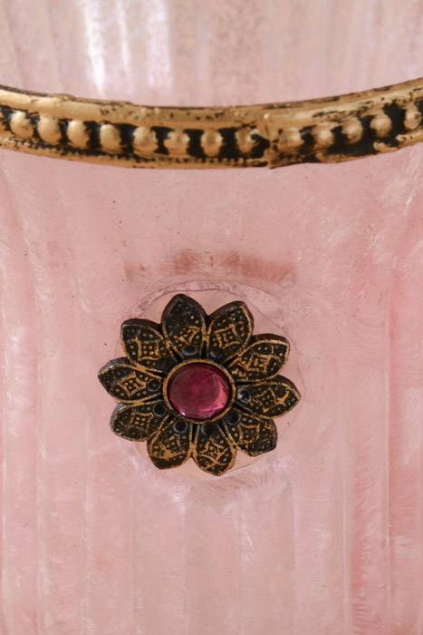 3.5" X 4.5" Round Pink Glass W/metal Rim - Image 2