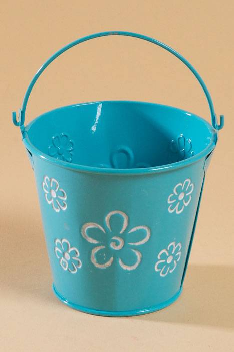 3.5" X 4" Bucket W/Flowers Turquoise