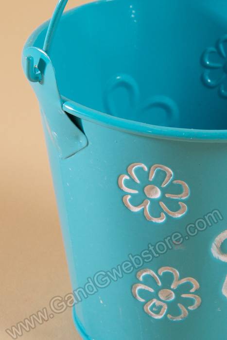 3.5" X 4" Bucket W/Flowers Turquoise - Image 2