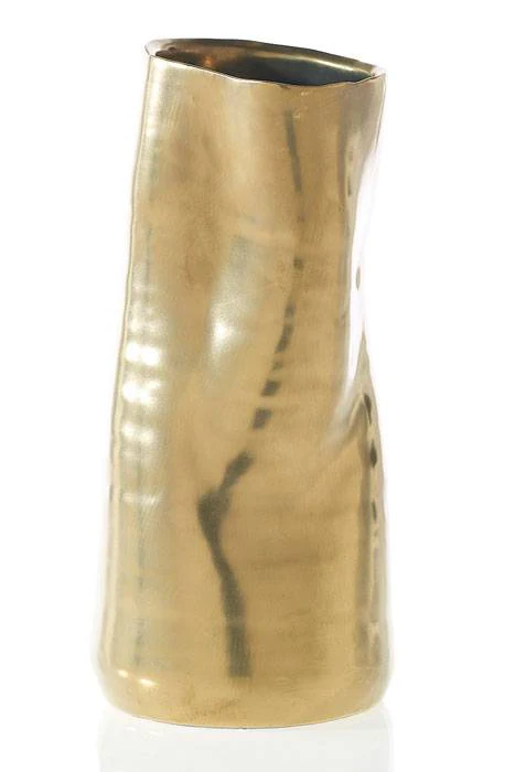 3.5" X 9.25" Ceramic Tegan Vase Matte Gold