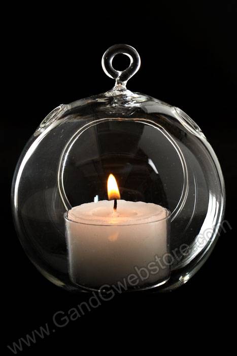 3.75" Hanging Candle Holder Round Glass Terrarium Pkg/6 - Image 2