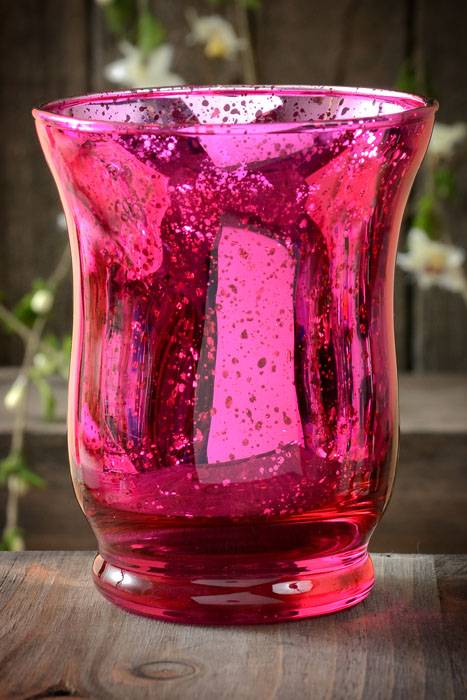 3.75" Mercury Glass Candle Holder Fuchsia