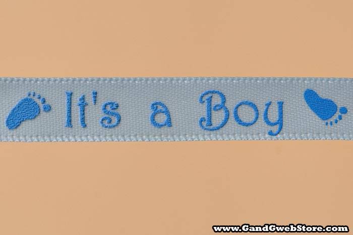 3/8" X 10yds Printed Satin It's A Boy Blue - Image 3