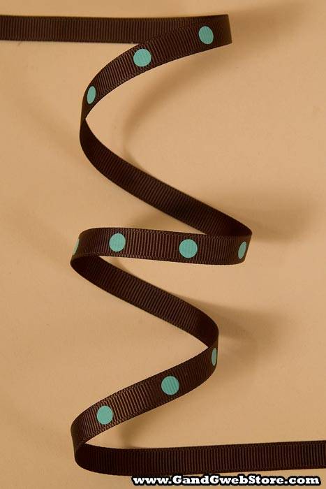 3/8" X 17yds Grosgrain Brown/aqua #850/314 - Image 2
