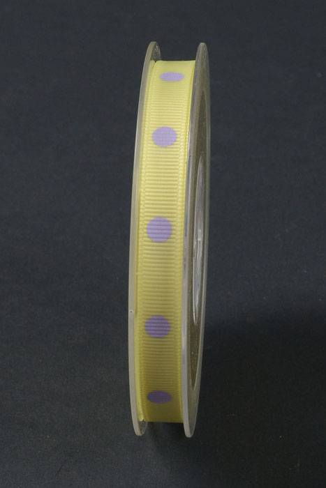 3/8" X 17yds Grosgrain Polka-dot Ribbon Baby Maize/Light Orchid