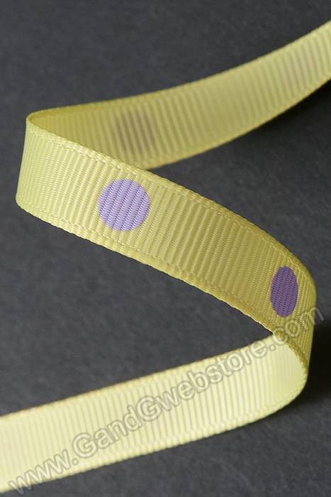 3/8" X 17yds Grosgrain Polka-dot Ribbon Baby Maize/Light Orchid - Image 2