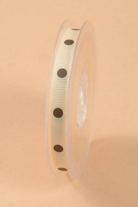 3/8" X 17yds Grosgrain Polka-dot Ribbon Cream/brown