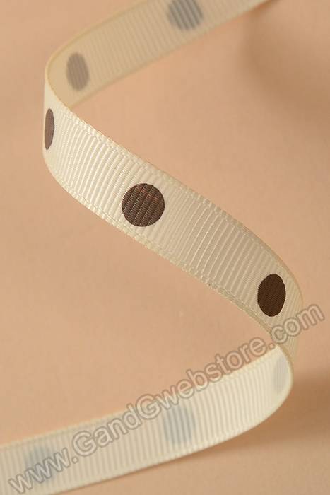 3/8" X 17yds Grosgrain Polka-dot Ribbon Cream/brown - Image 2