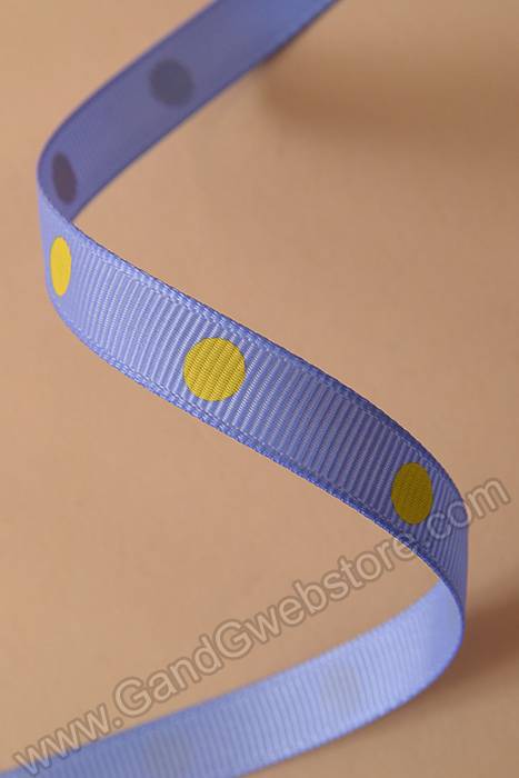 3/8" X 17yds Grosgrain Polka-dot Ribbon Iris/lemon - Image 2