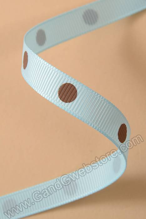 3/8" X 17yds Grosgrain Polka-dot Ribbon Light Blue/turftan - Image 2
