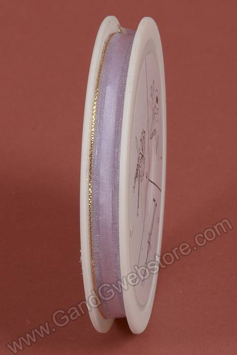 3/8" X 25yds Pull Bow Ribbon W/gold Trim Lavender - Image 2