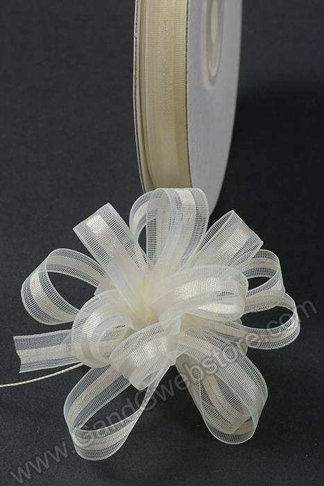 3/8" X 25yds Sheer Pull Bow Ribbon Ivory - Image 2