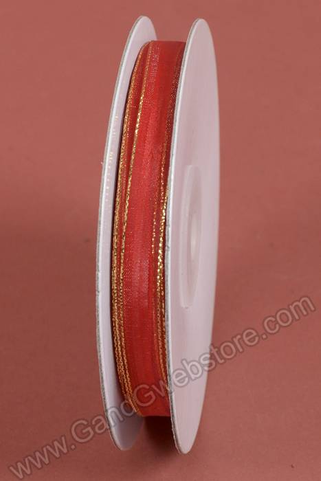 3/8" X 25yds Sheer Pull Bow W/gold Trim Red - Image 2