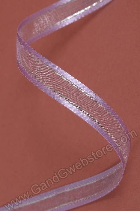 3/8" X 25yds Sheer Satin Ribbon W/silver Trim (Lavender) - Image 2