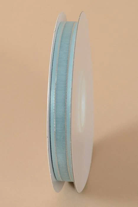 3/8 X 25yds Sheer Satin W/silver Trim (Light Blue)